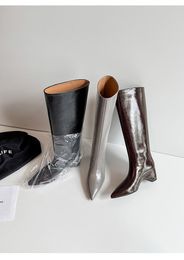 Karin Luna Minimalist Style High Tube Pointed Toe Hidden Heel Boots