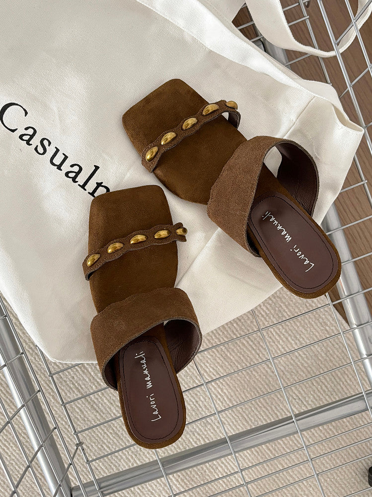 Karin Luna Hot-Selling Element Amber Heel~Spot Goods Spot Goods  Vacation Style One-Strap Amber Irregular Heel Slippers