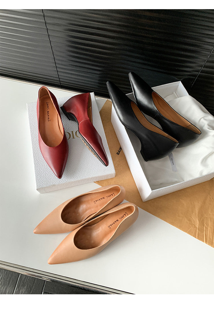 Karin Luna Full Layer Inside and Out~Basic Versatile Retro French Pointed Toe Irregular Heel Single Shoes