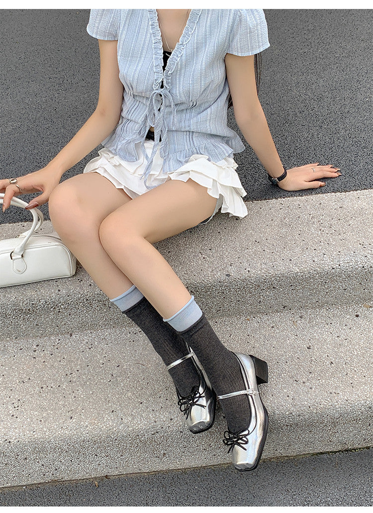 Karin Luna In Stock Spot Goods   One-strap Bowknot Square Toe Chunky Heel Mary Jane Shoes