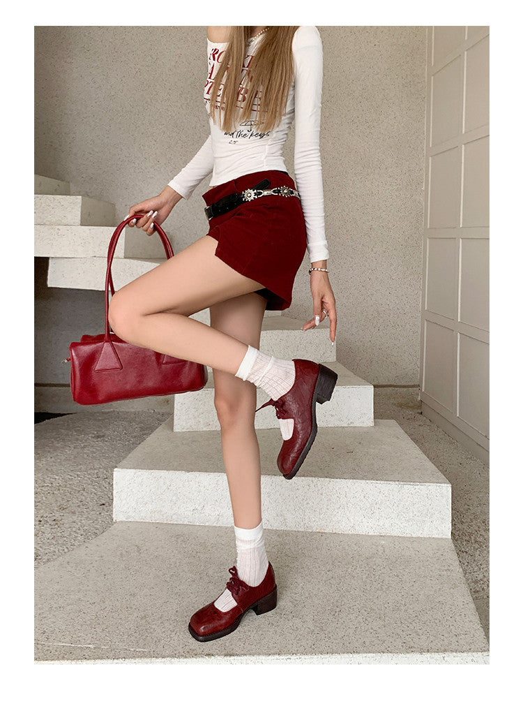 Karin Luna In Stock Spot Goods   Full leather inside and out Vegetable Tanned Hand-Grabbed Sheepskin Square-Toed Chunky Heel Single Shoes