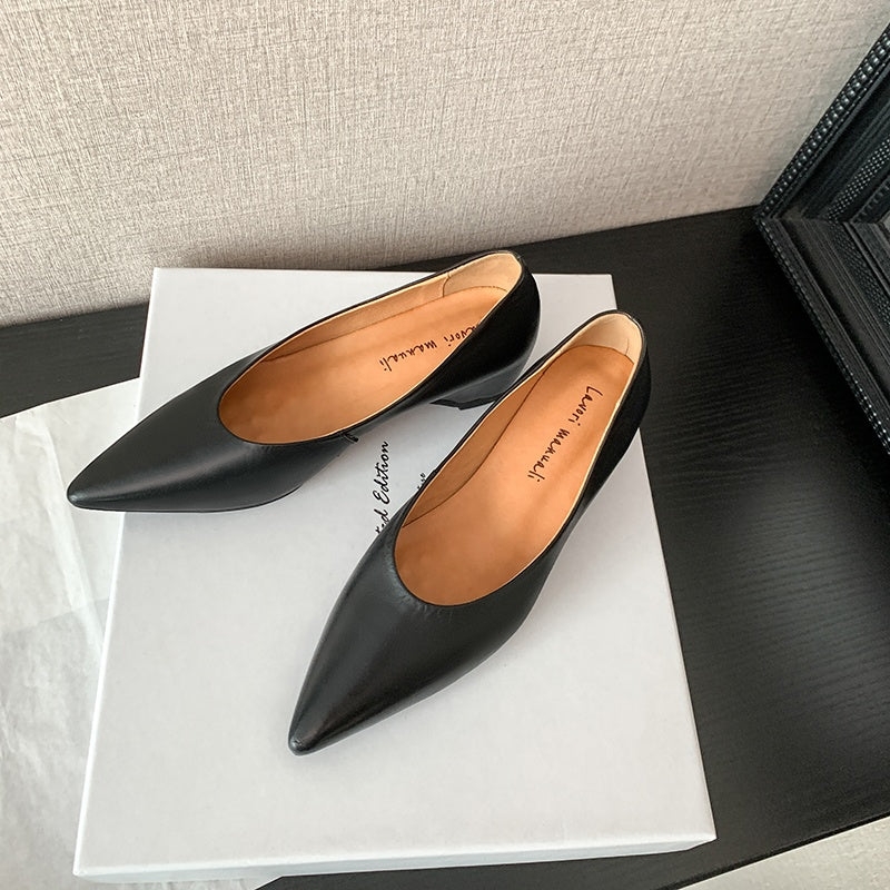 Karin Luna Full Layer Inside and Out~Basic Versatile Retro French Pointed Toe Irregular Heel Single Shoes