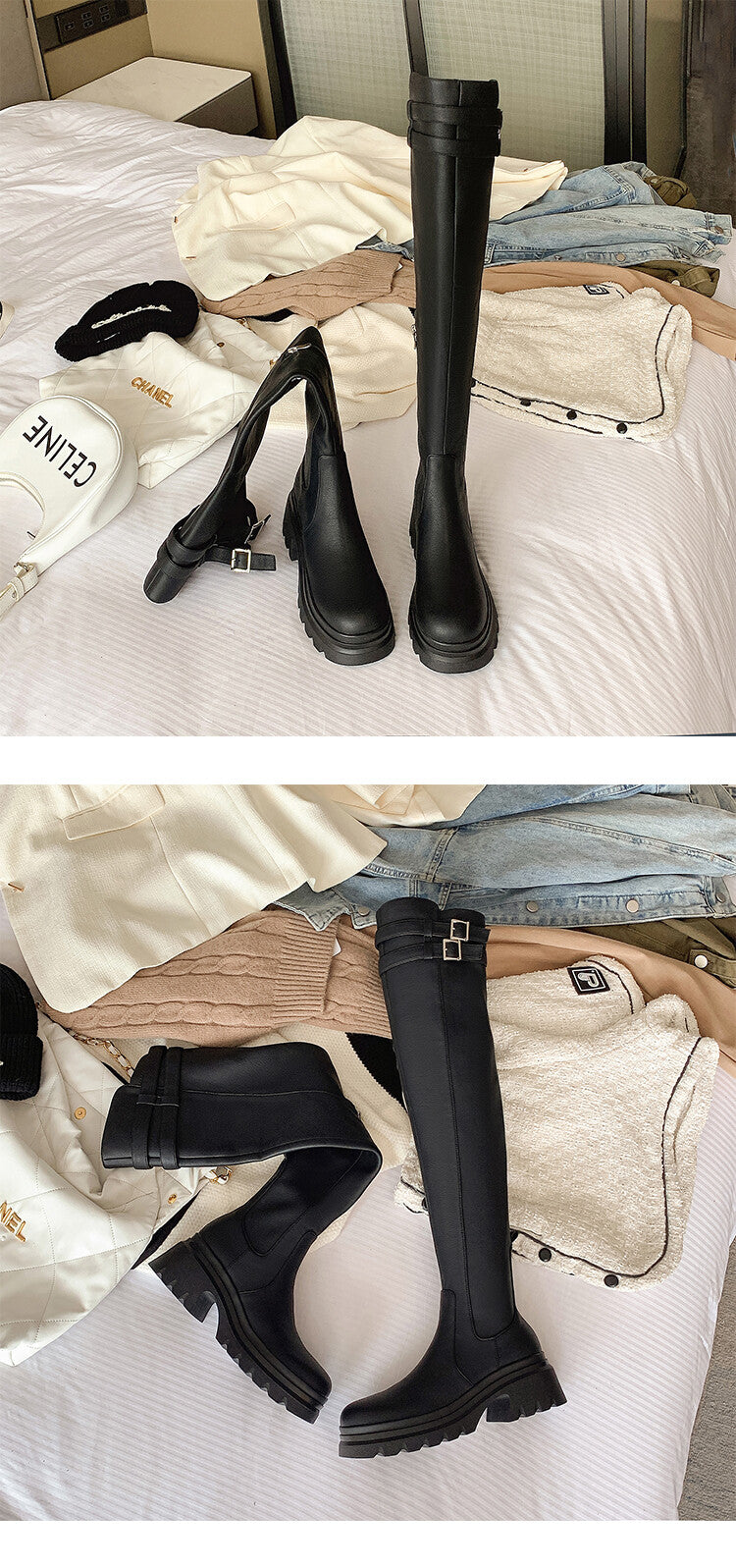 Karin Luna In Stock is the Way to Go！ Basic Thick-Soled Over-the-Knee Boots Super Soft Sheepskin Classic