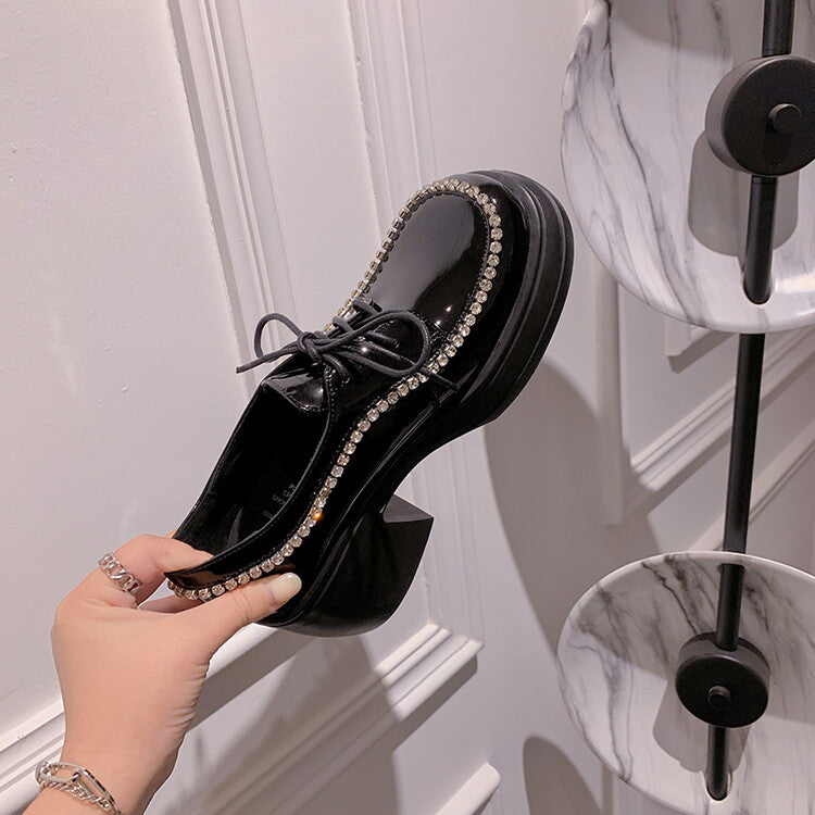 Karin Luna In Stock In Stock  Rhinestone Shoe Edge Trim Lace-up Thick Sole Loafers Best-selling in stock