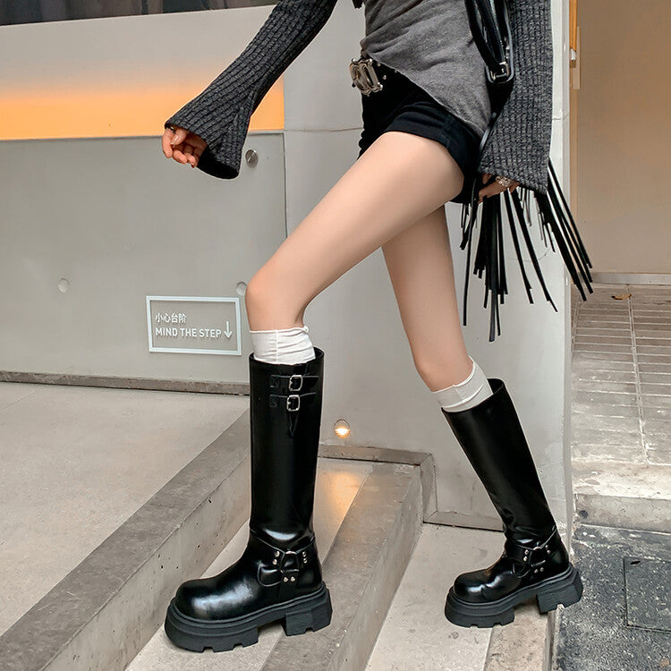 Karin Luna Full Cowhide  miumiu Popular Round Toe Thick Sole Beautiful and height-increasing
