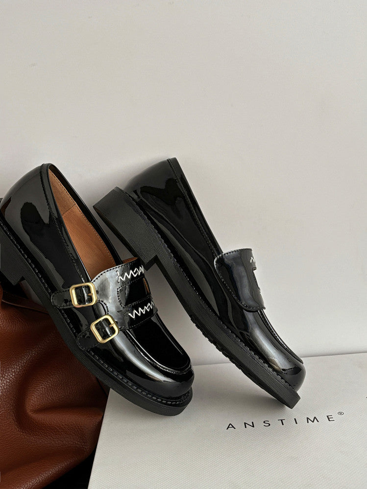 Karin Luna In Stock Spot Goods  Retro Style Slip-On Metal Buckle Loafers