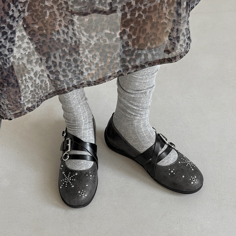 Karin Luna In Stock Spot Goods Studded Rivet Hidden Wedge Mary Jane Shoes
