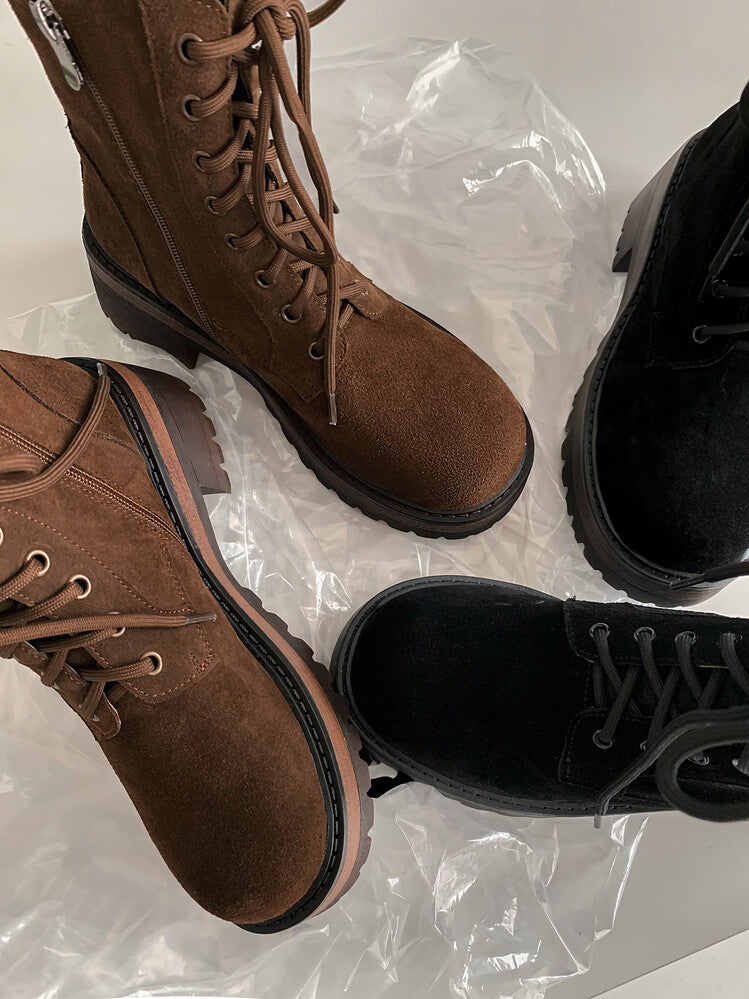 Karin Luna In Stock Spot Goods   Vintage Cowhide Leather Classic Versatile Popular Lace-up Thick Martin Boots