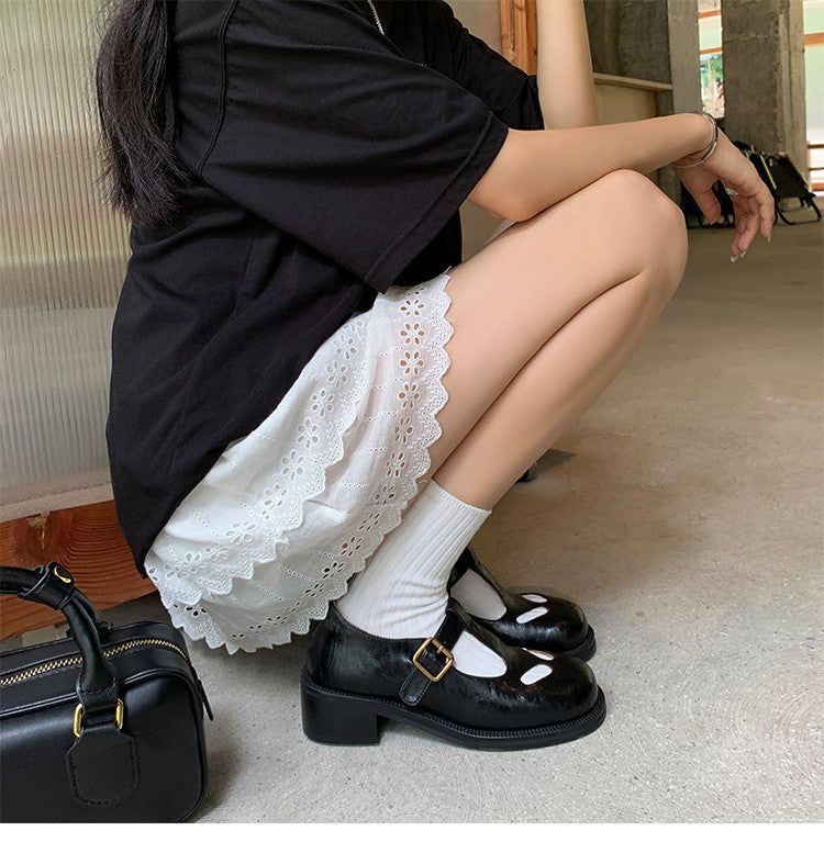 Karin Luna In Stock Spot Goods Minimalist Retro British Style Irregular Hollow Single Shoes