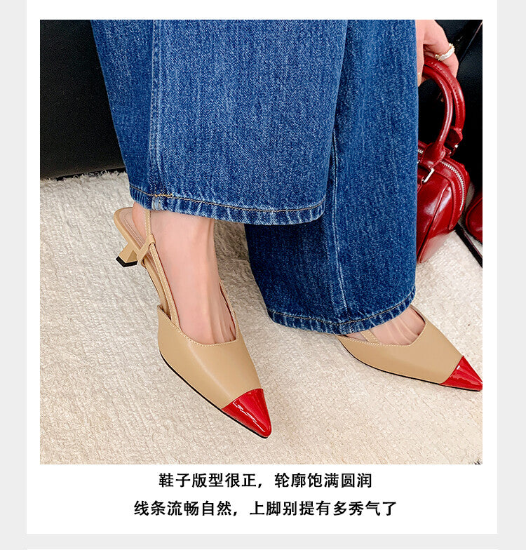 Karin Luna In Stock 24New Year's stock is now available Color Block Pointed Toe Full Leather Sandals