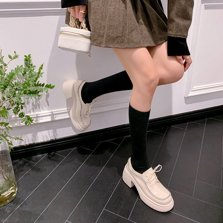 Karin Luna In Stock In Stock  Rhinestone Shoe Edge Trim Lace-up Thick Sole Loafers Best-selling in stock