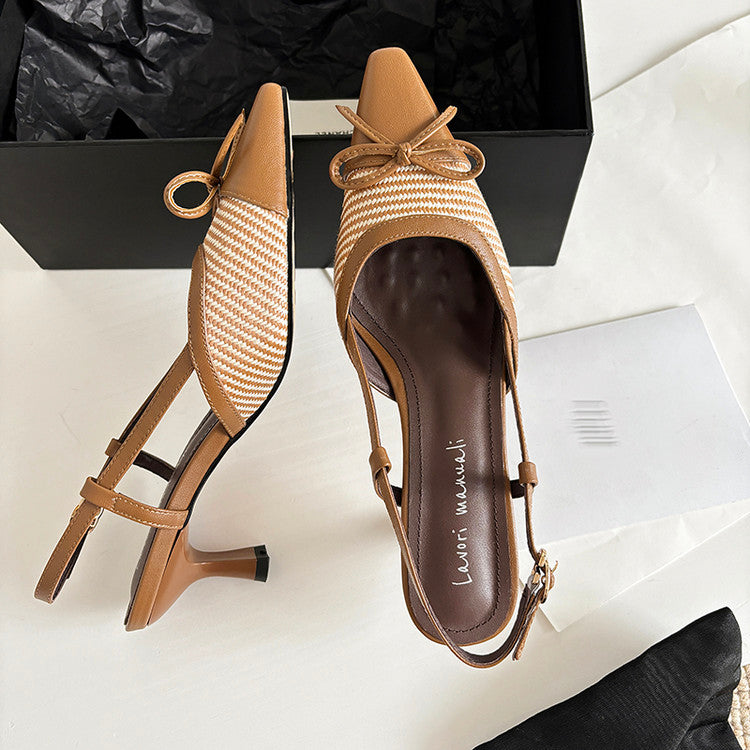 Karin Luna In Stock Spot Goods Braided Style Elegant Thin Heel Pointed Toe Closed-Toe Sandals