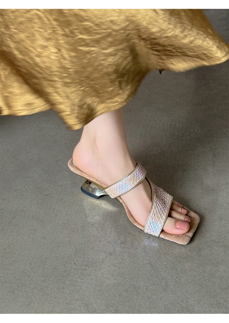 Karin Luna Fish Skin Series~Minimalist Square Toe Popular Irregular Heel Slippers