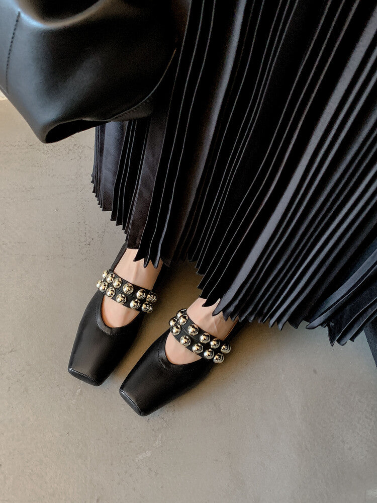 Karin Luna In Stock Spot Goods  Pig Nose Metal Strap Super Soft Granny Full Leather Mary Jane Shoes