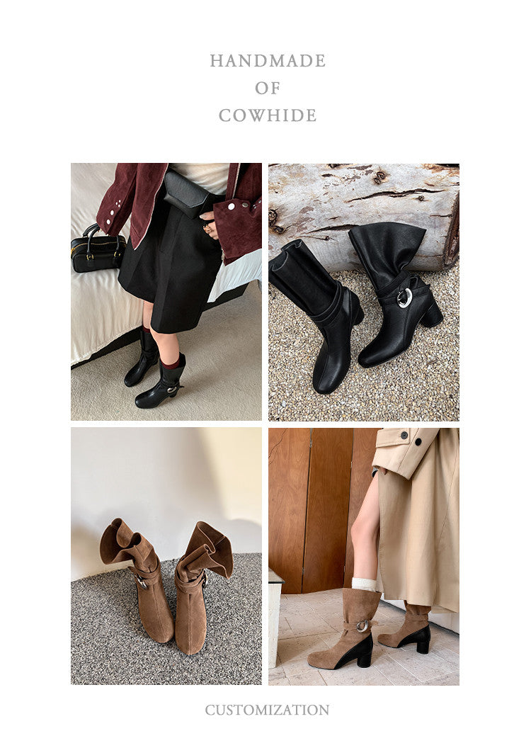 Karin Luna In Stock Spot Goods  Belt Buckle High Heel Large Tube Small Short Boots