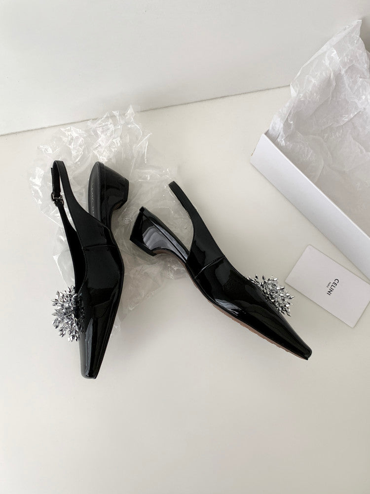 Karin Luna Brilliant Fireworks~Elegant Square-Toed Closed-Toe Chunky Heel Sandals
