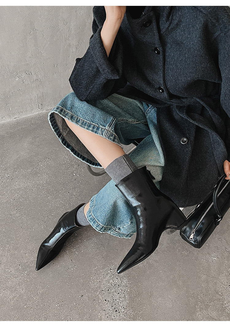 Karin Luna Versatile Elegant Style Pointed Toe Hidden Wedge Short Boots
