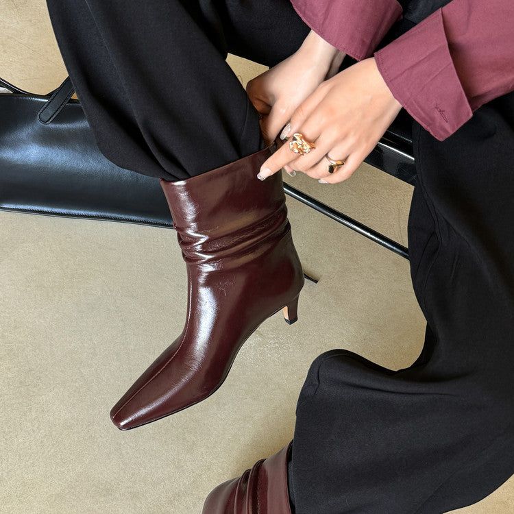 Karin Luna In Stock Spot Goods  Retro Wrinkled Small Square Toe Short Boots