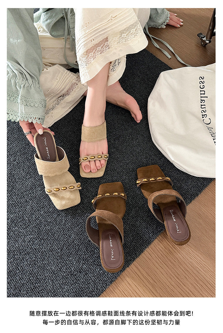 Karin Luna Hot-Selling Element Amber Heel~Spot Goods Spot Goods  Vacation Style One-Strap Amber Irregular Heel Slippers