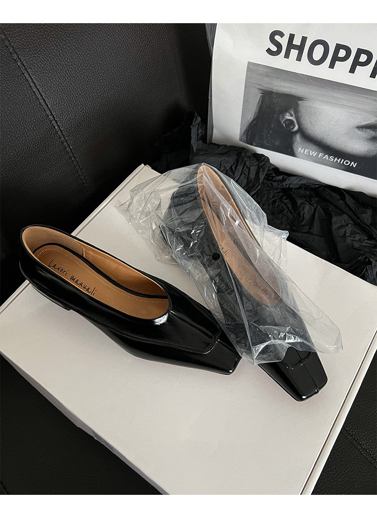 Karin Luna In Stock Spot Goods  Retro Full Leather Square Toe Shallow Mouth Single Shoes