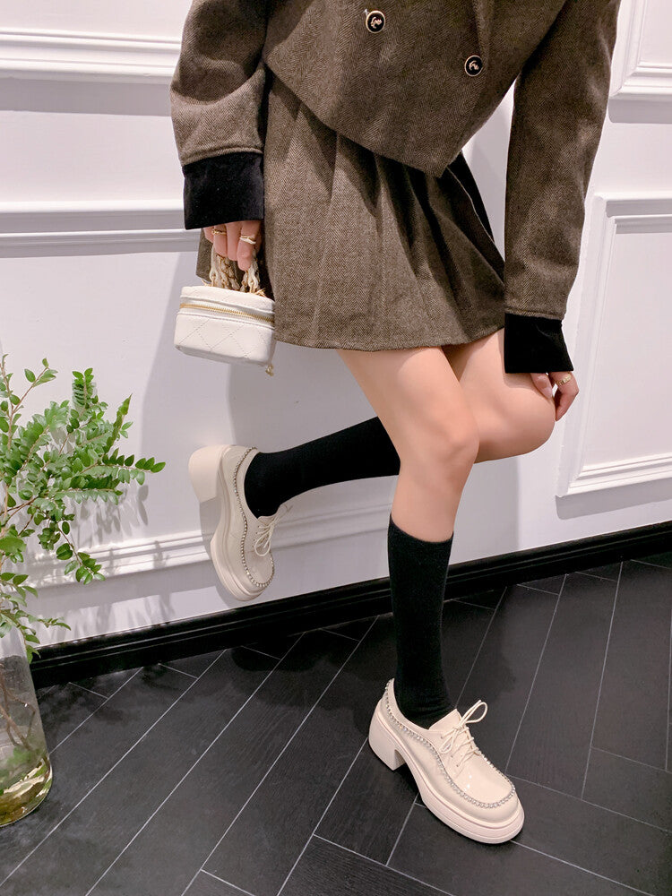 Karin Luna In Stock In Stock  Rhinestone Shoe Edge Trim Lace-up Thick Sole Loafers Best-selling in stock
