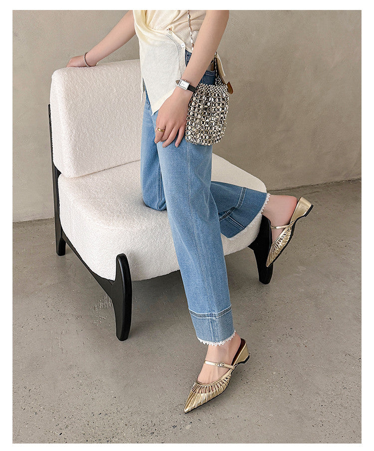 Karin Luna Casual Feel~In stock Pointed Toe Hollow Design Note Pointed Toe Slippers