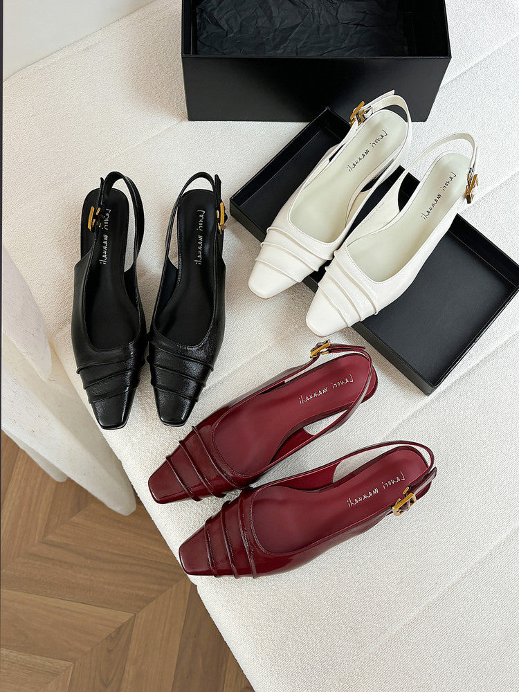Karin Luna French Retro Square Toe Wrinkled Closed-Toe Sandals