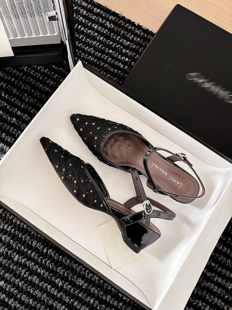Karin Luna In Stock Spot Goods Embroidered Daisy Sheepskin Mesh Elegant Closed-Toe Slippers