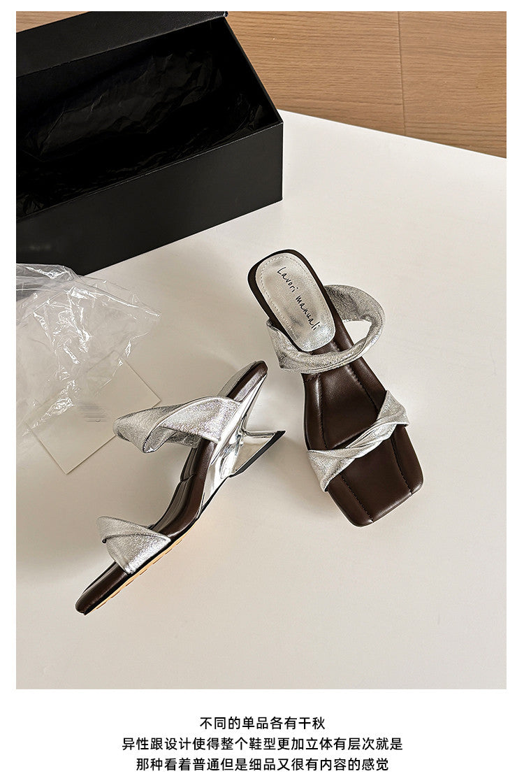 Karin Luna In Stock  Spot Goods   Square Toe One-Strap Irregular Heel Slippers