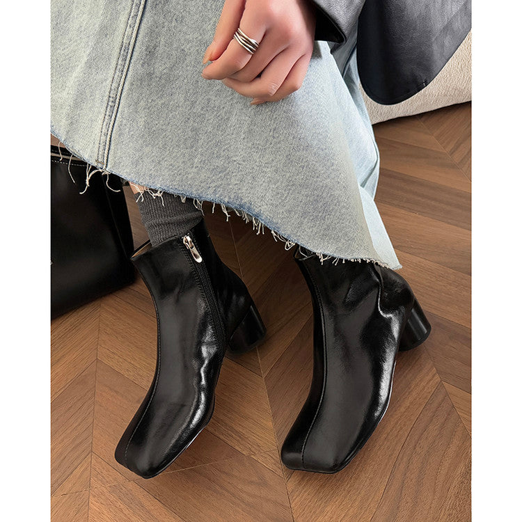 Karin Luna French Style Square Toe Chunky Heel Ankle Boots