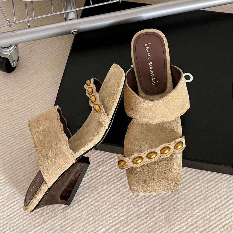 Karin Luna Hot-Selling Element Amber Heel~Spot Goods Spot Goods  Vacation Style One-Strap Amber Irregular Heel Slippers