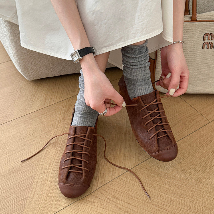 Karin Luna In Stock In Stock   Xiaohongshu Hot-Selling Lace-Up Round-Toe Deep Mouth Single Shoes