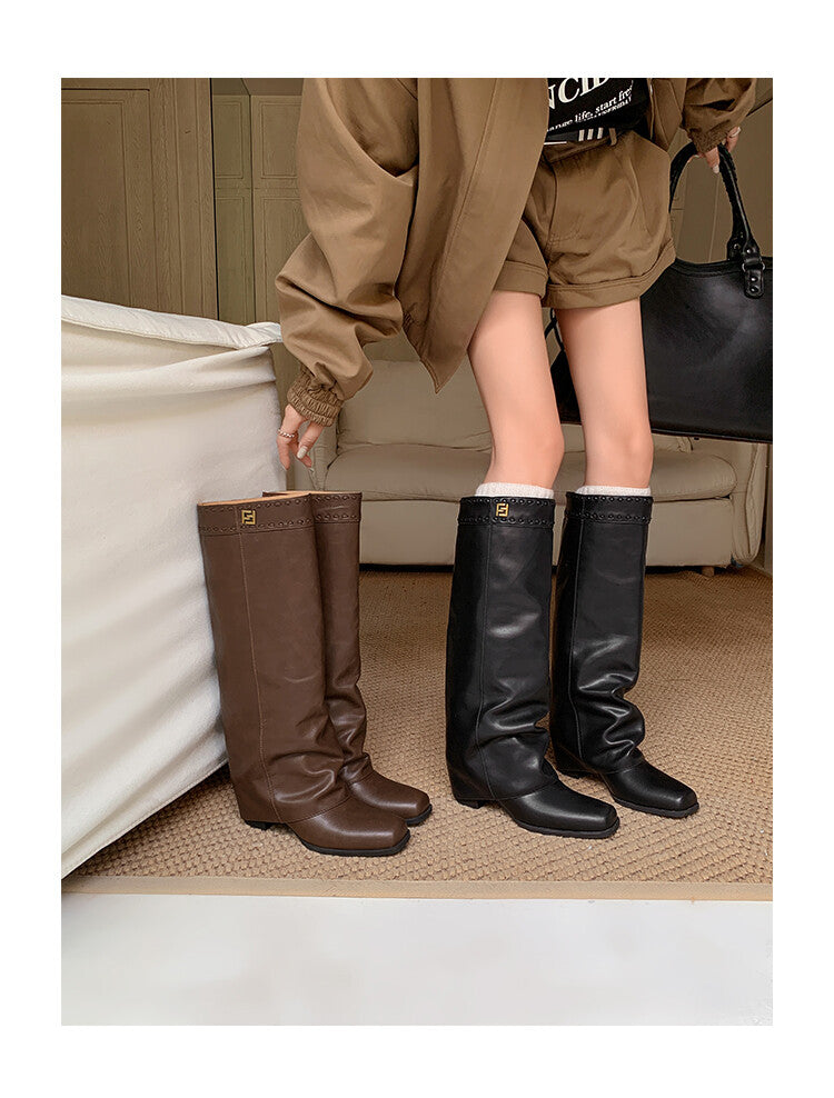 Karin Luna cool girl Stylish and Sweet Square-Toe Booties