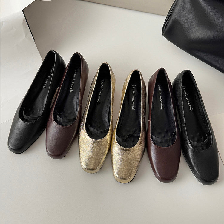 Karin Luna In Stock Spot Goods    Retro Elastic Band Chunky Heel Single Shoes