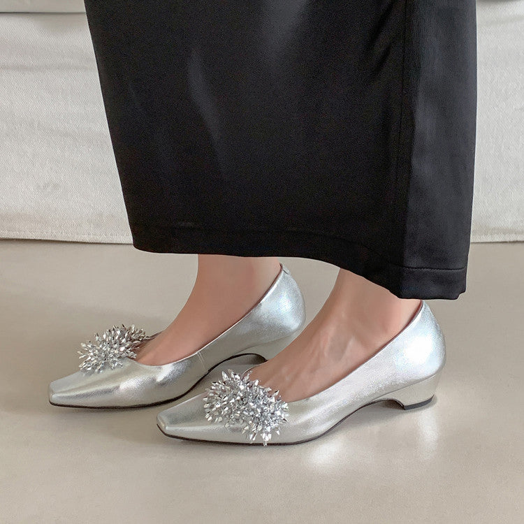 Karin Luna In Stock Spot Goods Exquisite Fireworks Buckle Small Square Toe Chunky Heel Commuter Shoes