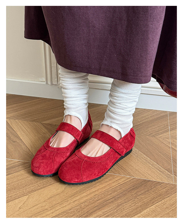 Karin Luna Casual Shoes Series~  In Stock In Stock Magic Tape Round Toe Internal Height Increase Single Strap Flats