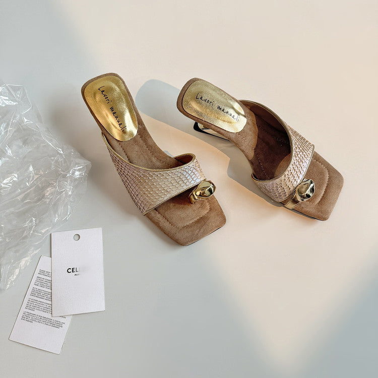 Karin Luna Fish Skin Series~Minimalist Square Toe Popular Irregular Heel Slippers