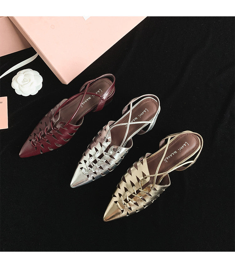 Karin Luna Braided Style ~Cross-woven Pointed Toe Closed-toe Sandals