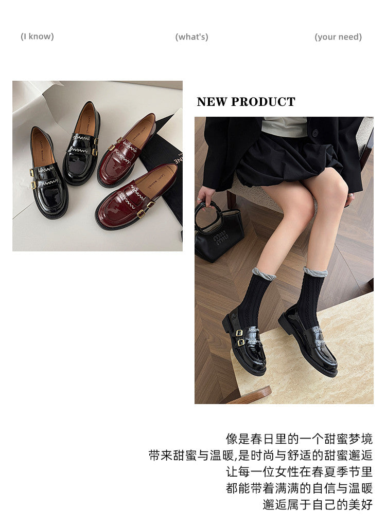 Karin Luna In Stock Spot Goods  Retro Style Slip-On Metal Buckle Loafers