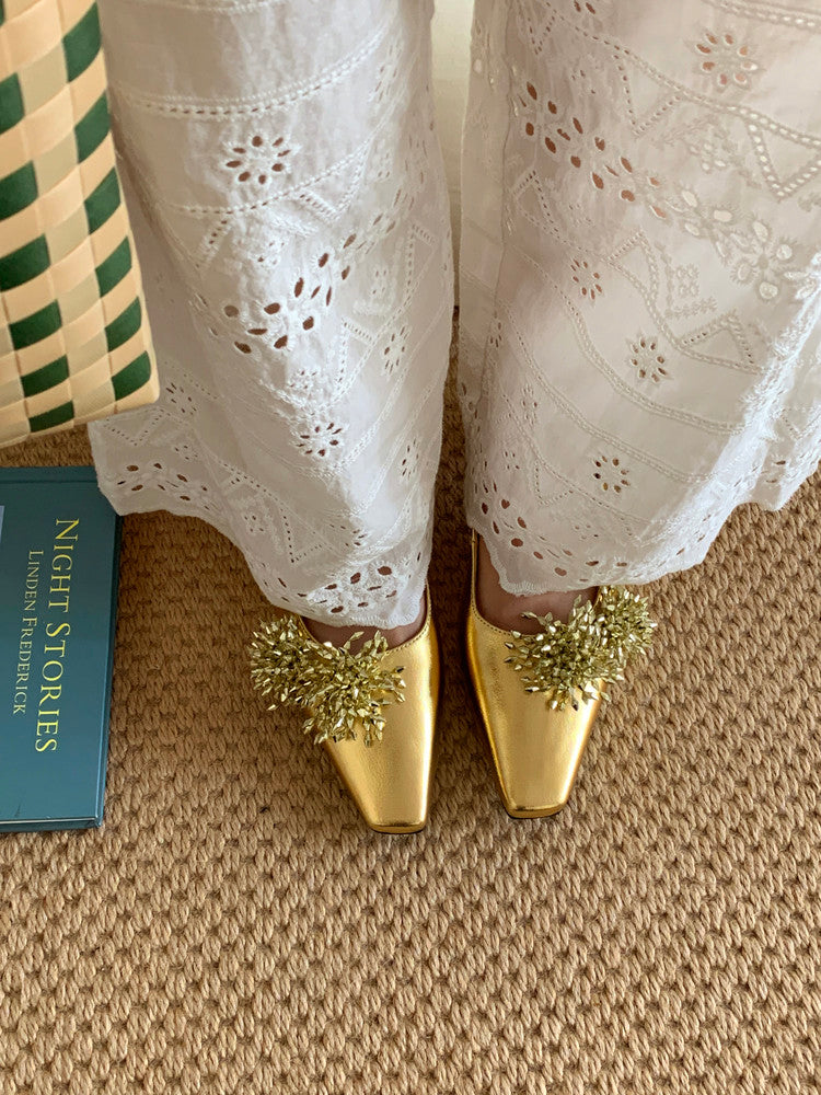 Karin Luna Brilliant Fireworks~Elegant Square-Toed Closed-Toe Chunky Heel Sandals