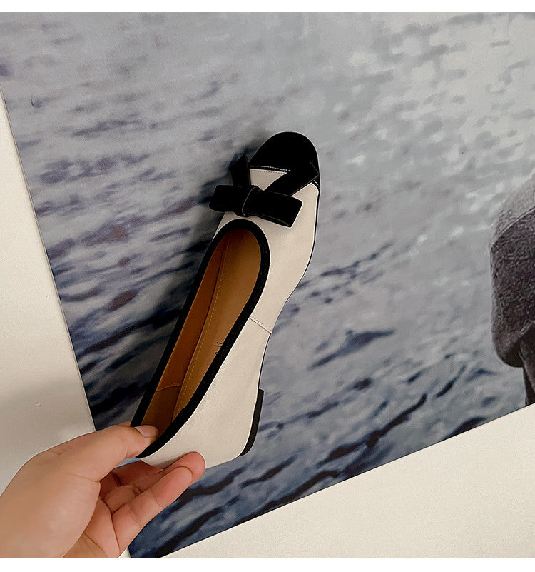 Karin Luna In Stock Spot Goods    Color Block Sweet Bowknot Hidden Wedge Shallow Mouth Flats