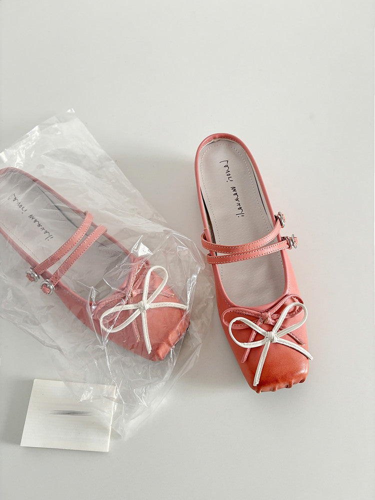 Karin Luna In Stock In Stock   Summer New Sweet Bowknot Color Block Square Toe Height-Increasing Slippers