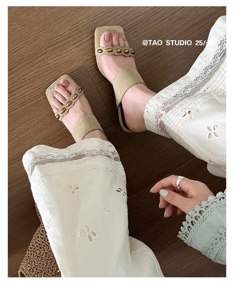 Karin Luna Hot-Selling Element Amber Heel~Spot Goods Spot Goods  Vacation Style One-Strap Amber Irregular Heel Slippers