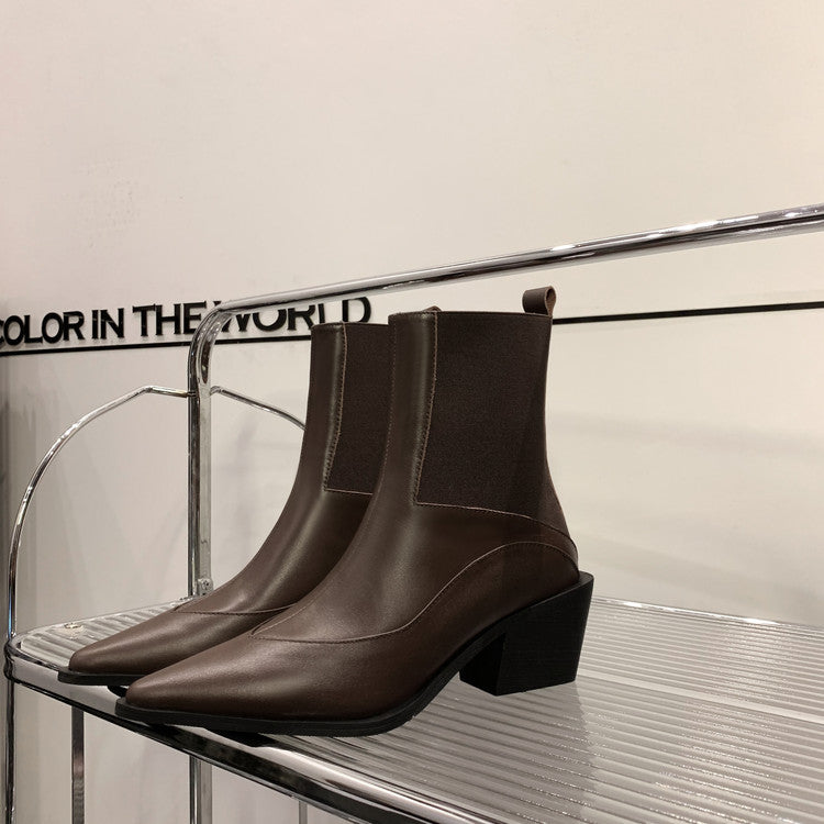 Karin Luna In Stock Spot Goods   Elegant Pointed Toe Chunky Heel Ankle Boots