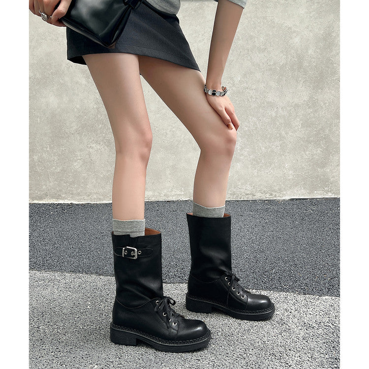 Karin Luna Bestseller Large Tube Thick Sole Martin Boots with Belt Buckle