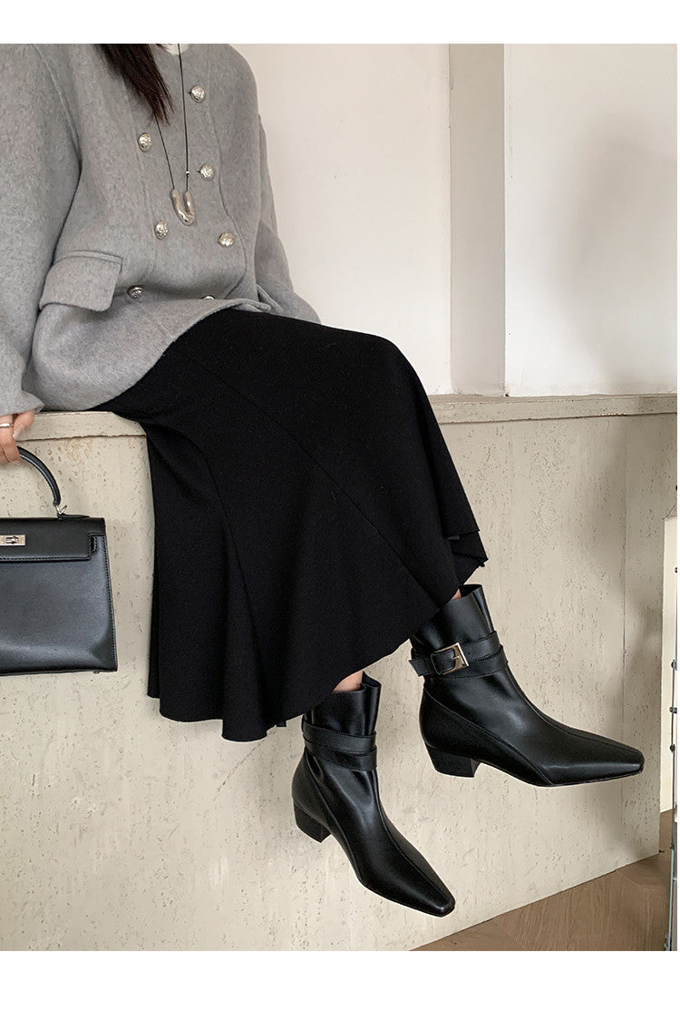 Karin Luna In Stock In Stock Hot-Selling Basic Old Money Style Retro Belt Buckle Short Boots