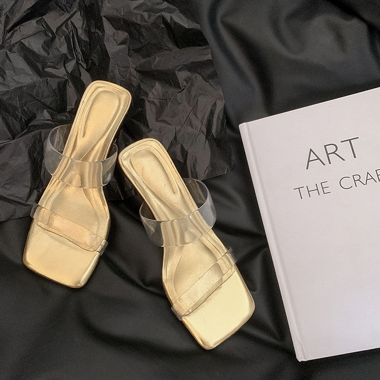 Karin Luna In Stock Spot Goods Transparent Sequin Irregular Heel Strap Sandals