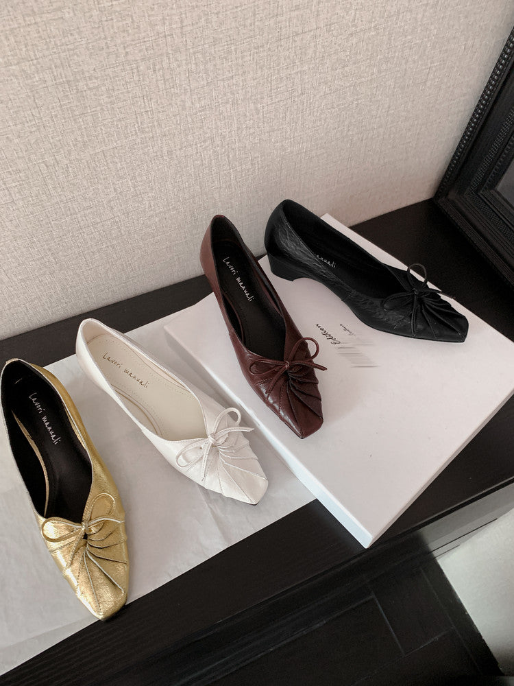 Karin Luna French Style Wrinkled Square Toe Height-Increasing Flats