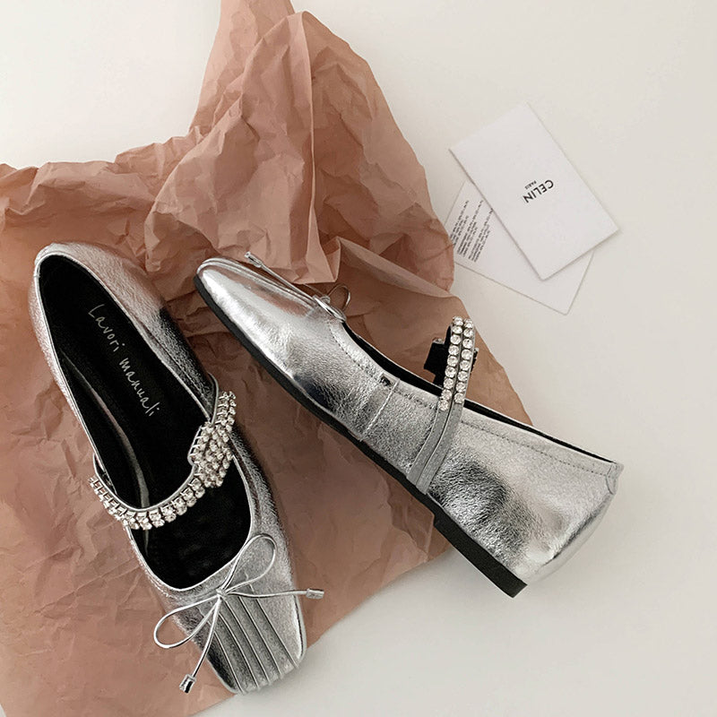 Karin Luna In Stock Spot Goods  Vintage Sweet Rhinestone One-Strap Granny Flats
