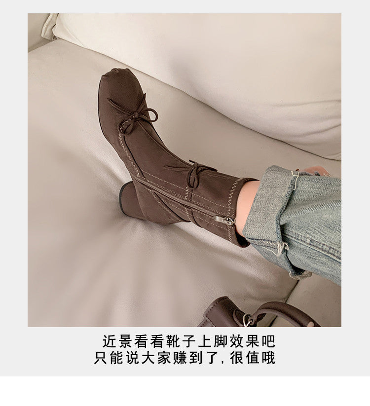 Karin Luna In Stock Spot Goods Hot-Selling Sweet Standard Bow Round-Toe Slim Short Boots